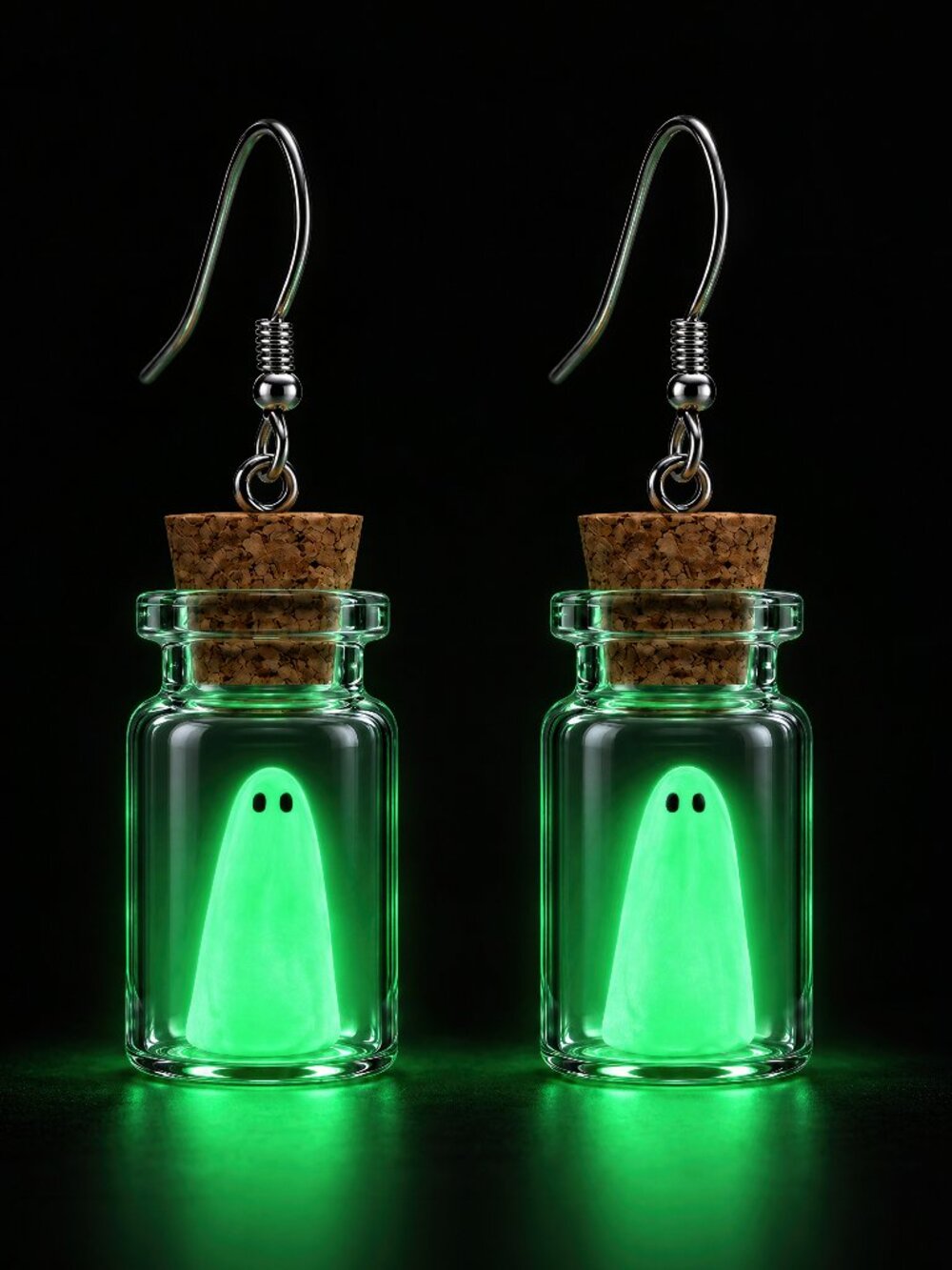 Silver Tone Ghost Bottle Dangle Earrings Glow in the Dark Zinc Alloy Women